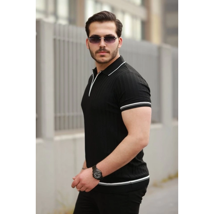 Erkek Fermuarlı Yakalı Kısa Kollu T-shirt