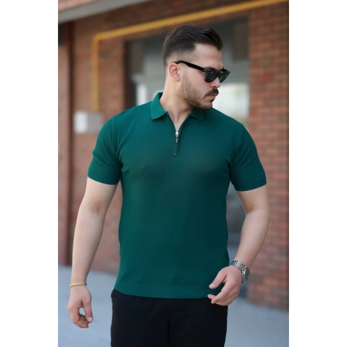 Erkek Fermuarlı Yakalı Kısa Kollu Tshirt