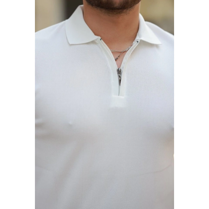 Erkek Fermuarlı Yakalı Kısa Kollu Tshirt