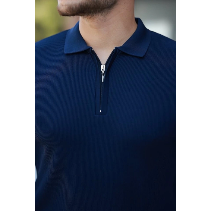 Erkek Fermuarlı Yakalı Kısa Kollu Tshirt