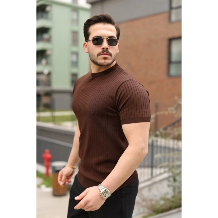 Erkek Fitilli Bisiklet Yaka Triko Tişört