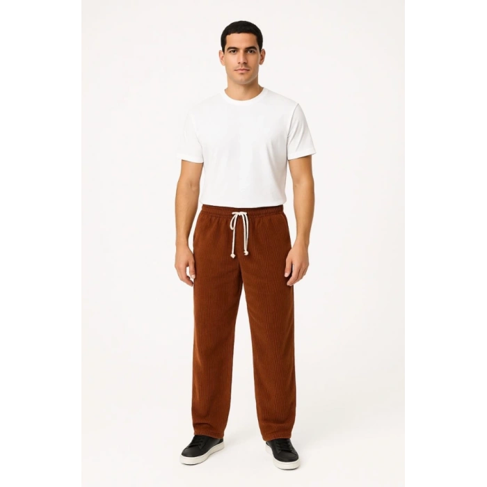 Erkek Fitilli Kadife Cepli Buggy Pantolon Oversize Rahat Kalıp - Kahverengi
