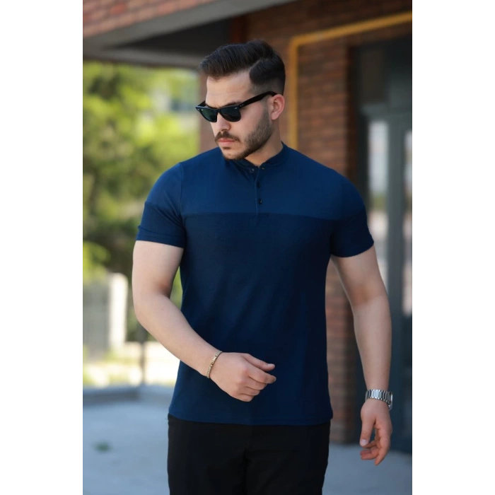 Erkek Hakim Yakalı Kısa Kollu Pamuklu T-shirt