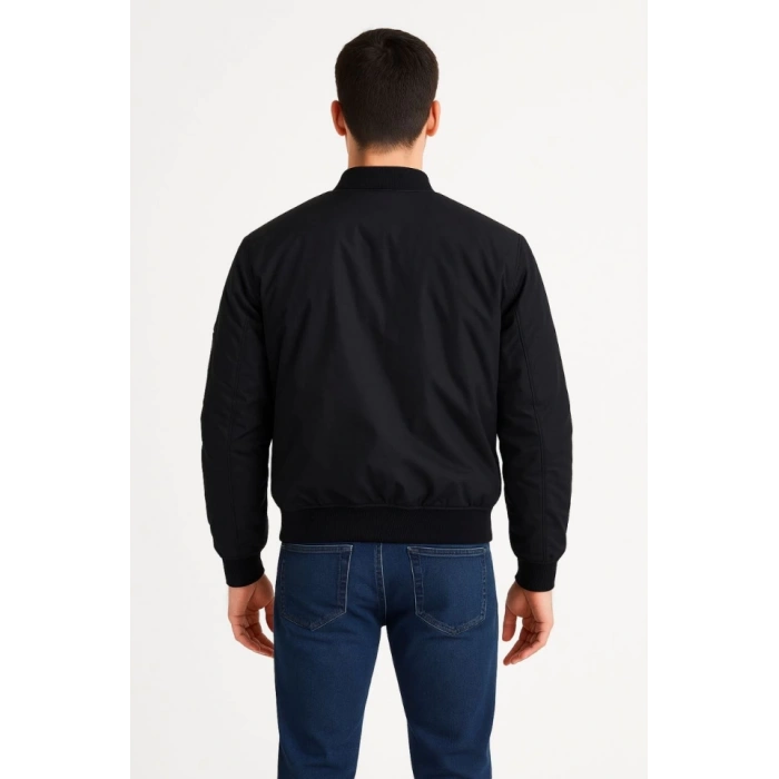 Erkek Içi Astarlı Fermuarlı Bomber Mont Ceket - Siyah