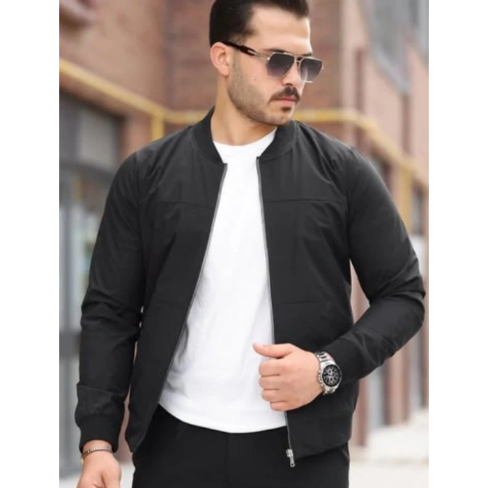 Erkek İçi Astarlı Su Geçirmez Bomber Mevsimlik Ceket - Siyah