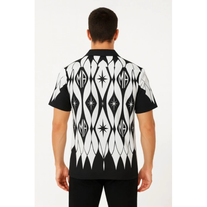 Erkek İki İplik Kumaş Dijital Baskılı Gömlek - Siyah