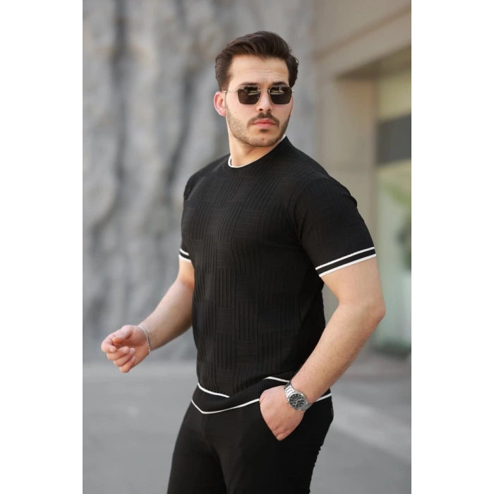 Erkek Jakarlı Ribanalı Kısa Kollu T-shirt