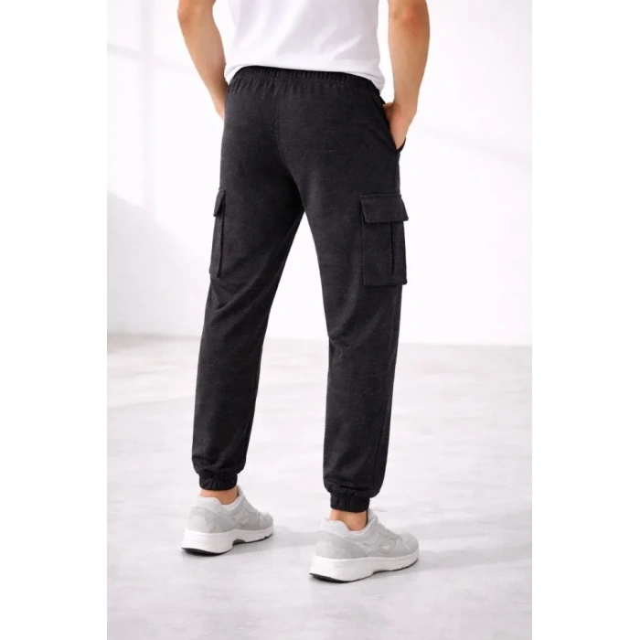 Erkek Jogger Eşofman Altı Regular Fit , Kargo Cepli, Lastikli Paça, Günlük Spor Pantolon - Füme