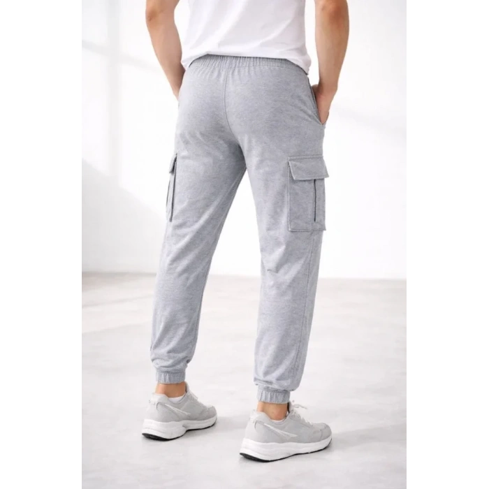 Erkek Jogger Eşofman Altı Regular Fit , Kargo Cepli, Lastikli Paça, Günlük Spor Pantolon - Gri