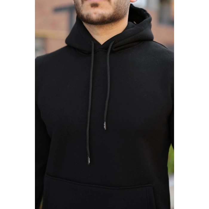 Erkek Kapüşonlu Üç İplik Şardonlu Hoodie
