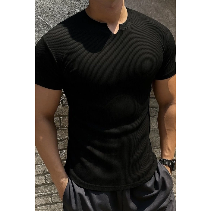 Erkek Kısa Kollu Bisiklet Yaka Burgu Tişört