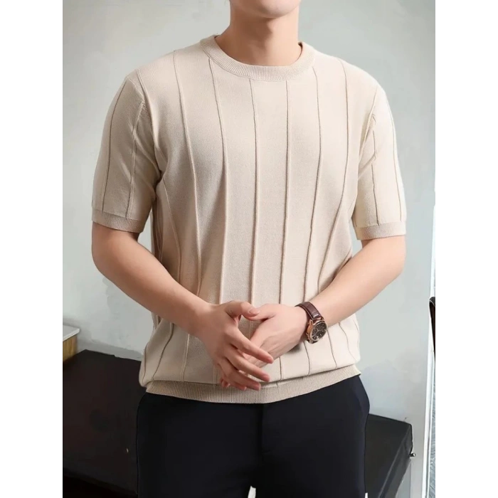 Erkek Kısa Kollu Bisiklet Yaka çizgili Triko Tişört