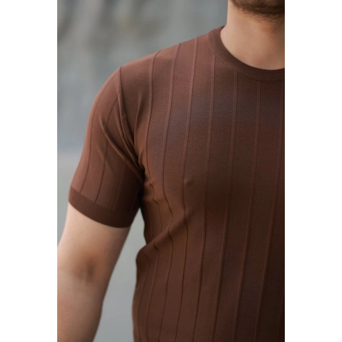 Erkek Kısa Kollu Bisiklet Yaka çizgili Triko Tişört