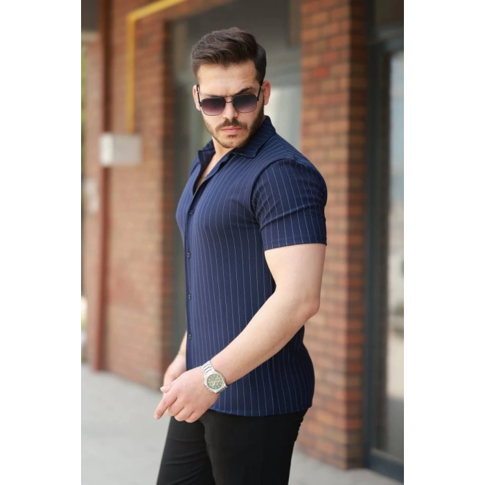 Erkek Kısa Kollu çizgili Gömlek