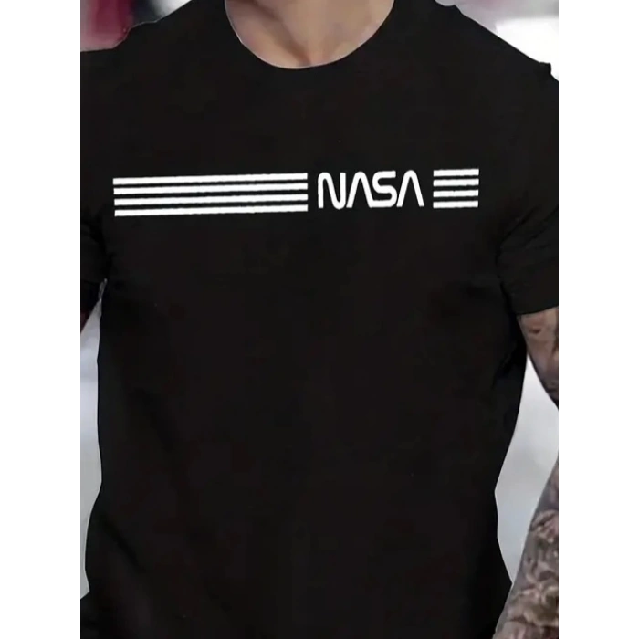 Erkek Kısa Kollu Nasa Baskı Basic Erkek T-shirt