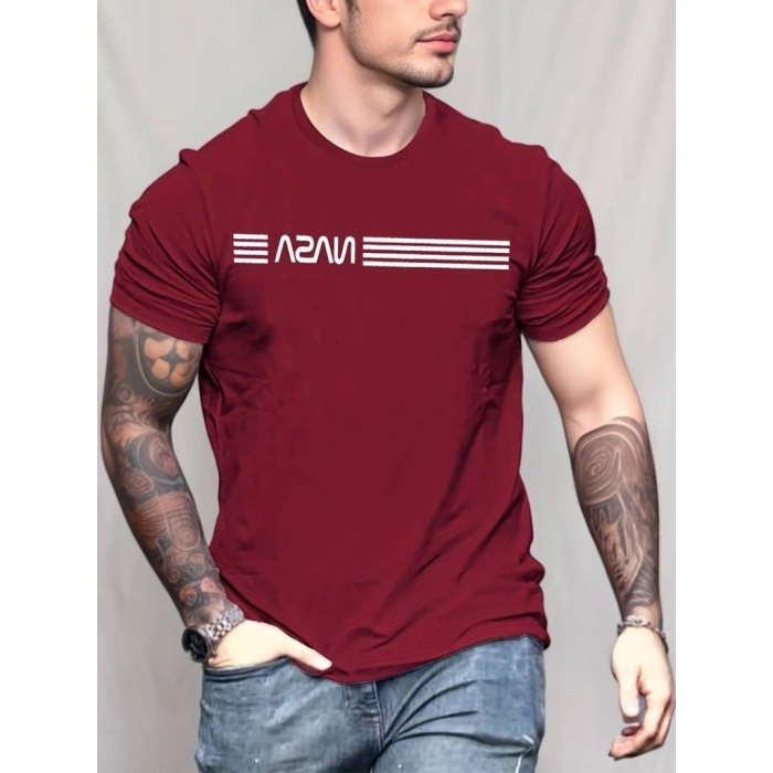 Erkek Kısa Kollu Nasa Baskı Basic Erkek T-shirt