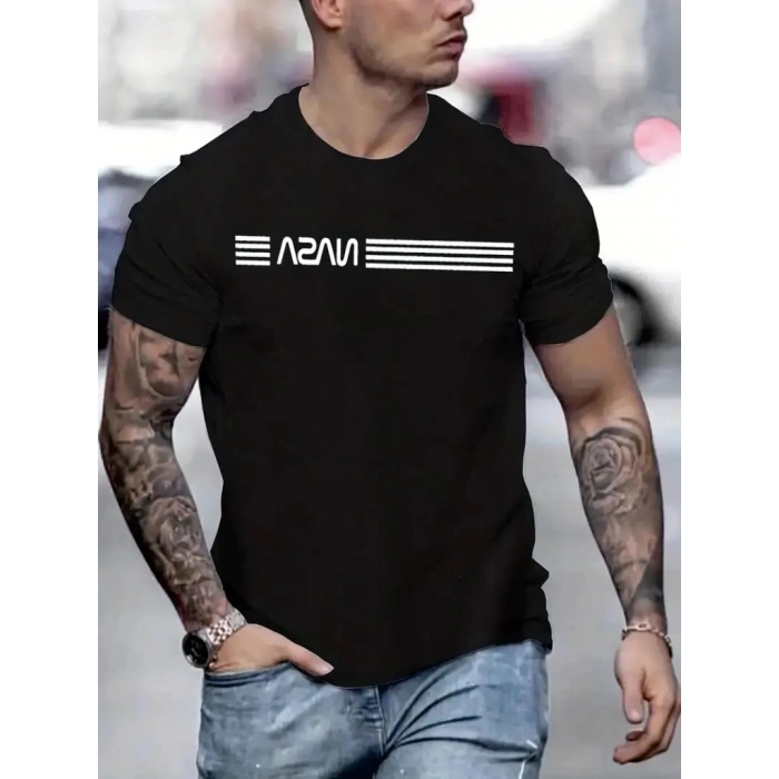 Erkek Kısa Kollu Nasa Baskı Basic Erkek T-shirt