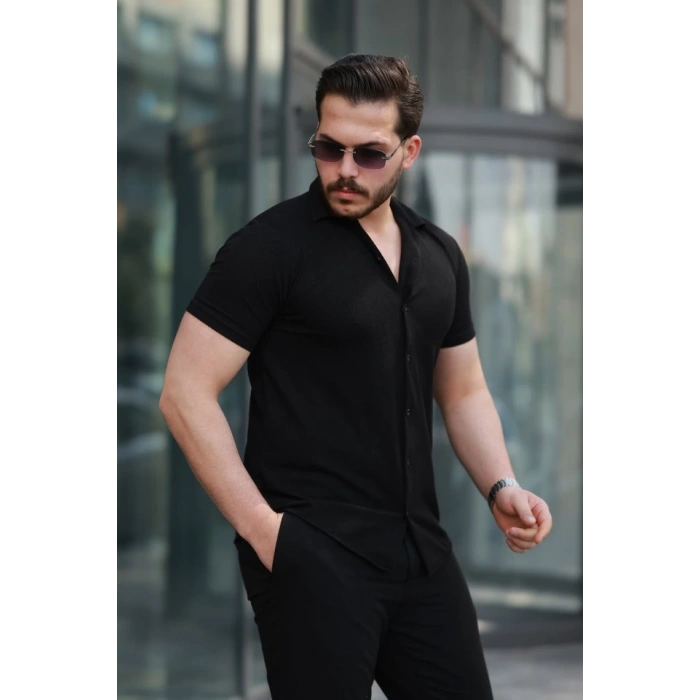 Erkek Kısa Kollu örme Kumaş Pamuklu Gömlek