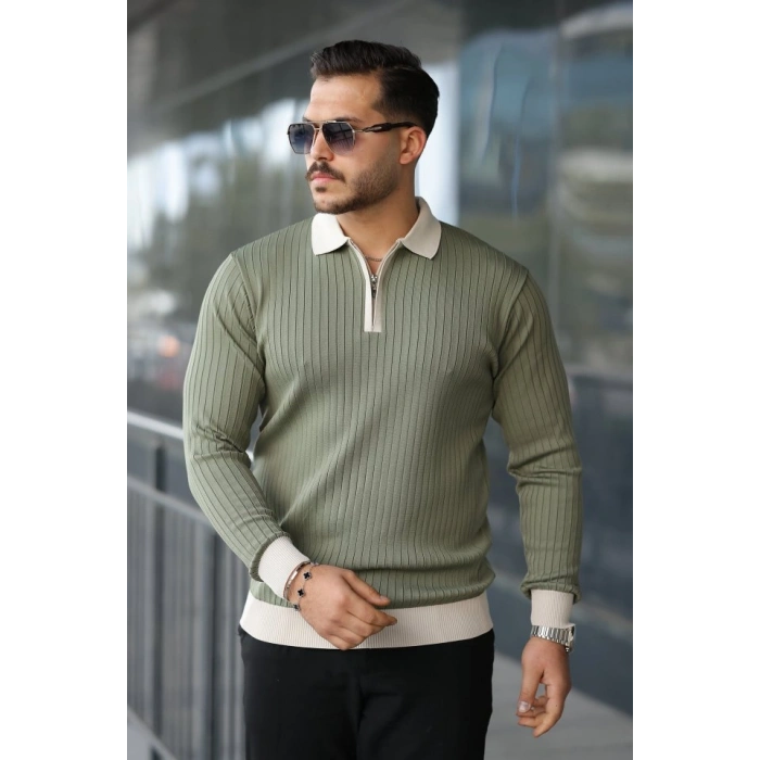 Erkek Kol Ve Yaka Detaylı Uzun Kollu Triko