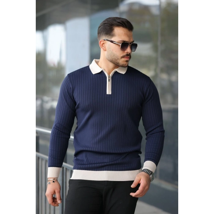 Erkek Kol Ve Yaka Detaylı Uzun Kollu Triko
