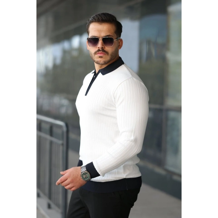 Erkek Kol Ve Yaka Detaylı Uzun Kollu Triko