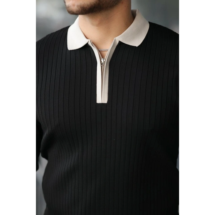 Erkek Kol Ve Yaka Detaylı Uzun Kollu Triko