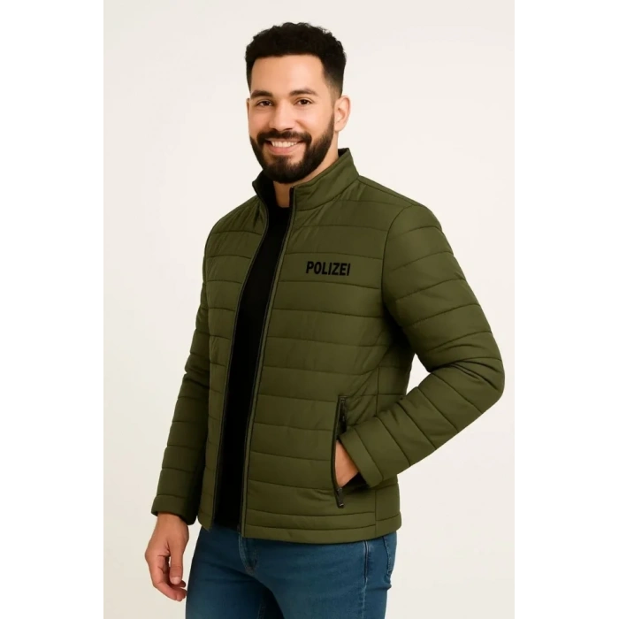 Erkek Mikro Su İtici Kapitone Baskılı Astarlı Fermuarlı Bomber Mont - Haki