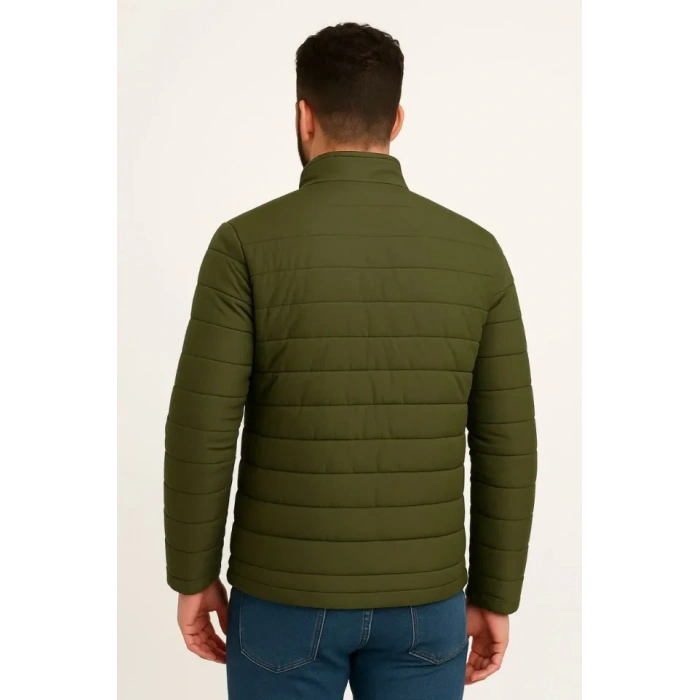 Erkek Mikro Su İtici Kapitone Baskılı Astarlı Fermuarlı Bomber Mont - Haki