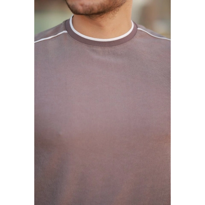 Erkek Omuzlar çizgi Detaylı Kısa Kollu T-shirt