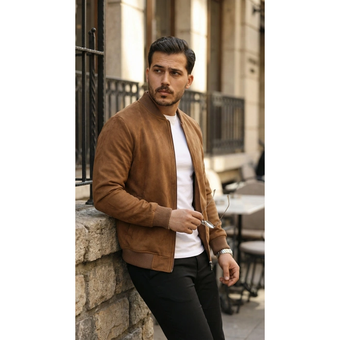 Erkek önden Fermuarlı Içi Astarlı Süet Ceket