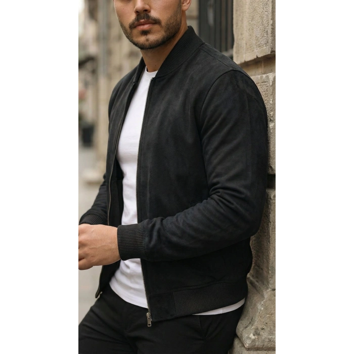 Erkek önden Fermuarlı Içi Astarlı Süet Ceket