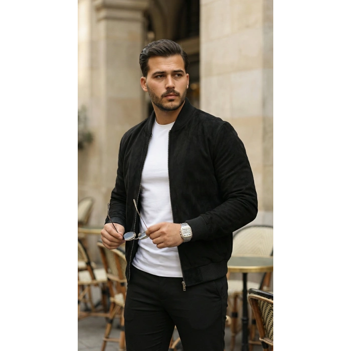 Erkek önden Fermuarlı Içi Astarlı Süet Ceket