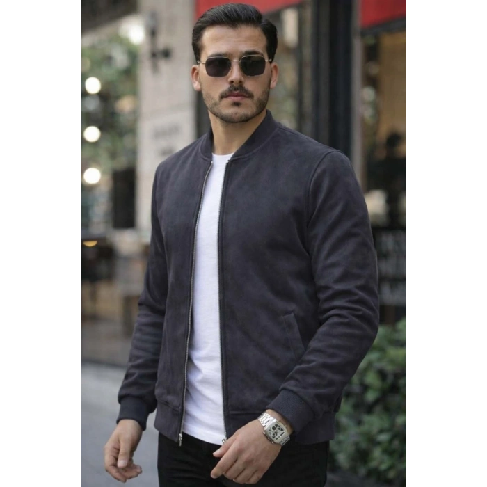 Erkek önden Fermuarlı Içi Astarlı Süet Ceket