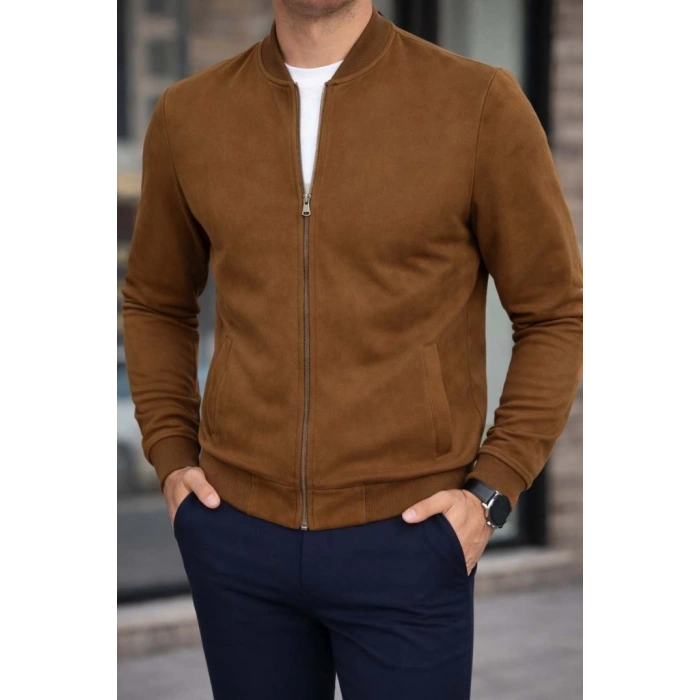 Erkek önden Fermuarlı Içi Astarlı Süet Ceket