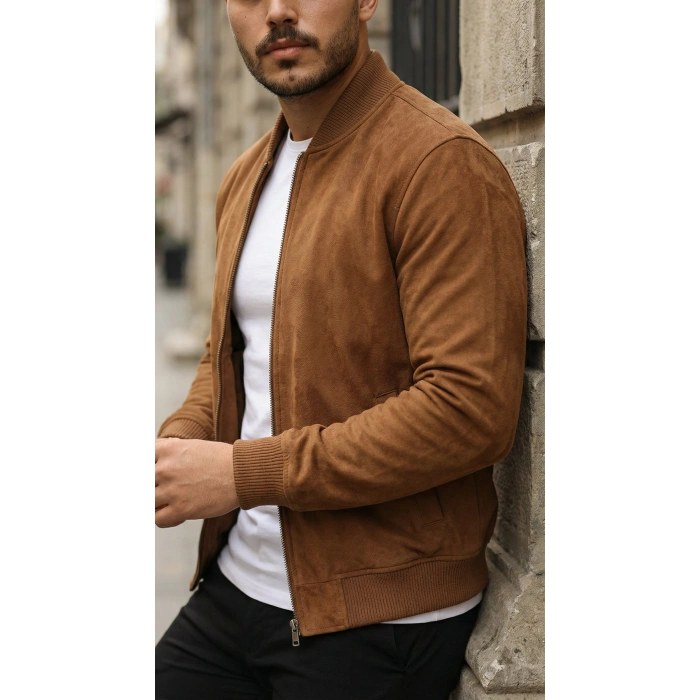 Erkek önden Fermuarlı Içi Astarlı Süet Ceket