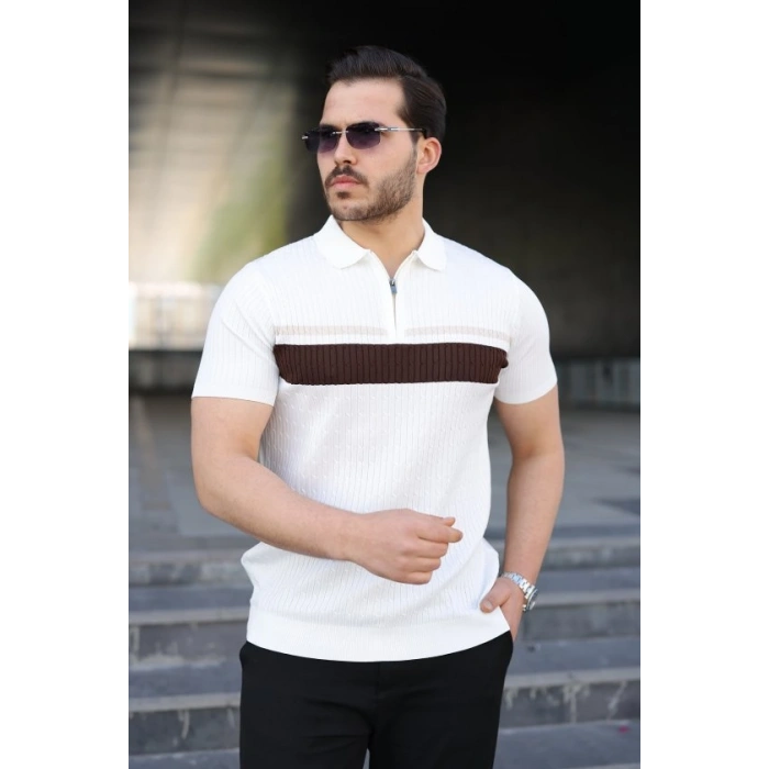 Erkek Örgü Desenli Renkli Kısa Kollu Triko Tişört