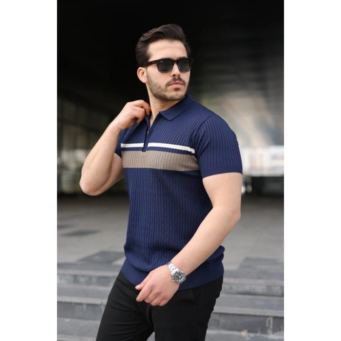 Erkek Örgü Desenli Renkli Kısa Kollu Triko Tişört