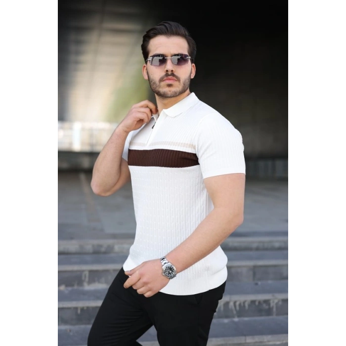 Erkek Örgü Desenli Renkli Kısa Kollu Triko Tişört