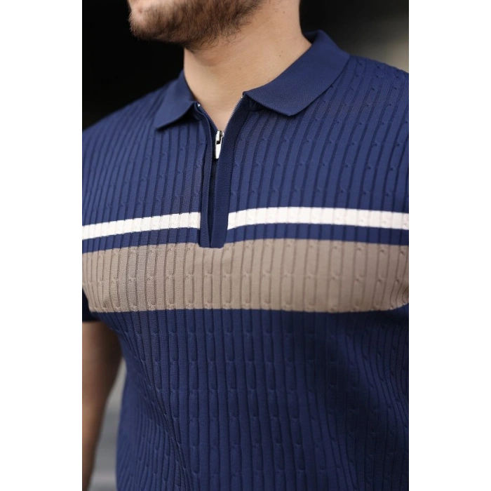 Erkek Örgü Desenli Renkli Kısa Kollu Triko Tişört