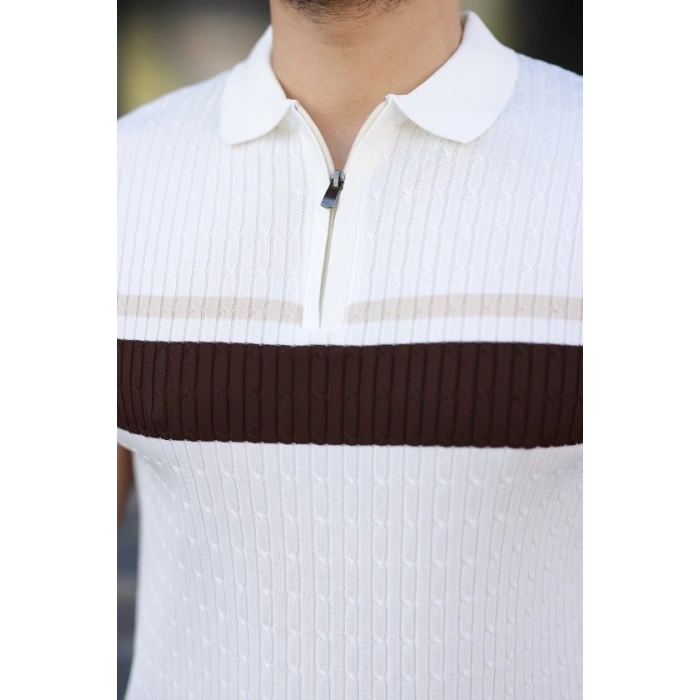 Erkek Örgü Desenli Renkli Kısa Kollu Triko Tişört