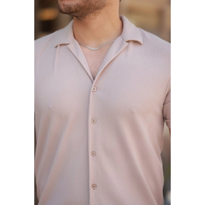 Erkek Ottoman Kumaş Apaj Yaka Kısa Kollu Gömlek