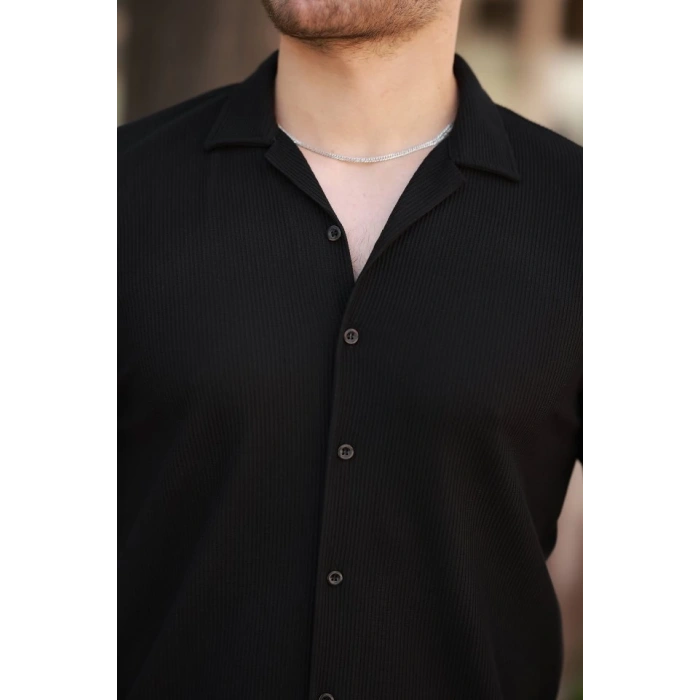 Erkek Ottoman Kumaş Apaj Yaka Kısa Kollu Gömlek