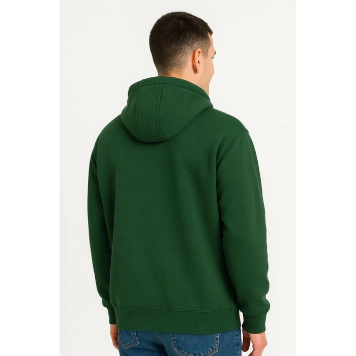 Erkek Ovarsize Kapüşonlu Swetshirt Kanguru Çepli Cıtcıtlı 3 Iplik Şardonlu Hoodie - Haki
