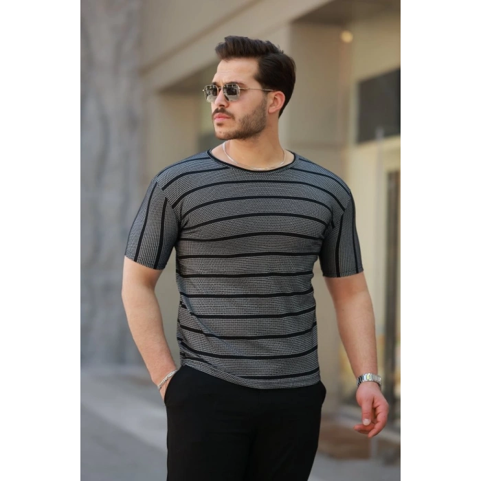 Erkek Petek Desenli Kısa Kollu T-shirt