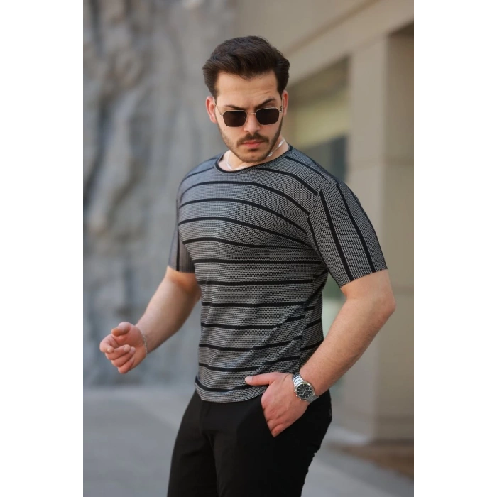 Erkek Petek Desenli Kısa Kollu T-shirt