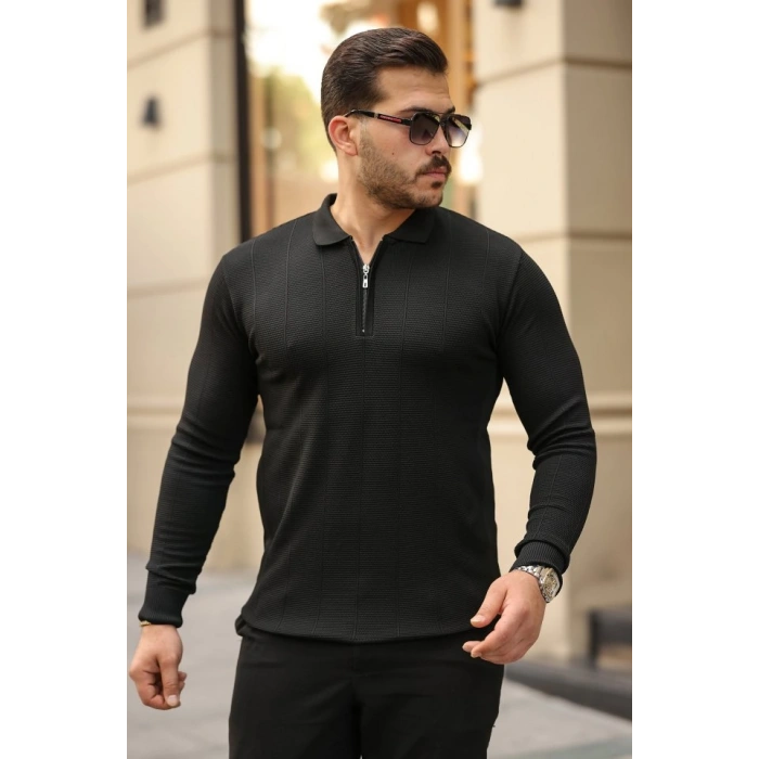 Erkek Pirinç Desenli Uzun Kollu Yakalı Triko