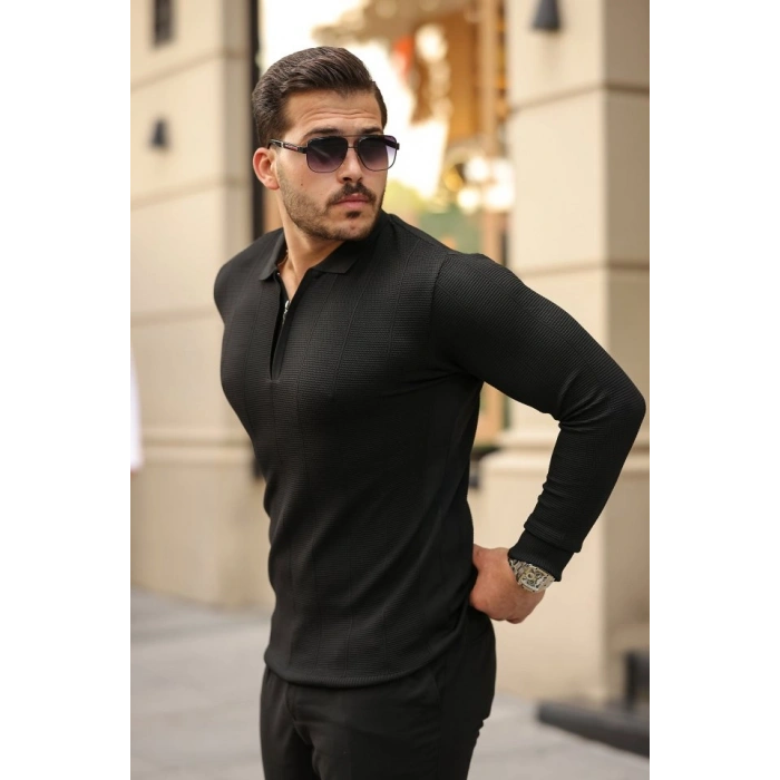 Erkek Pirinç Desenli Uzun Kollu Yakalı Triko