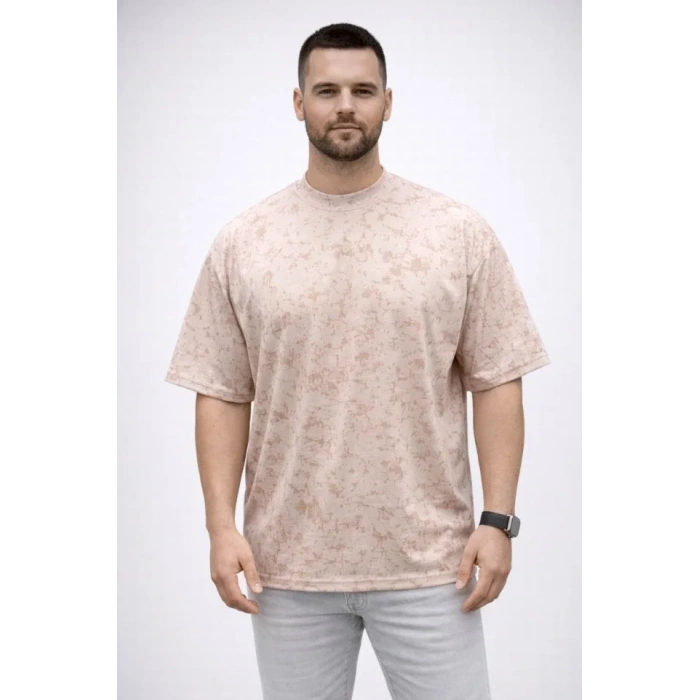 Erkek Premium Tişört OSY Yumuşak Dokulu Yıkamalı Oversize T-Shirt - Bej