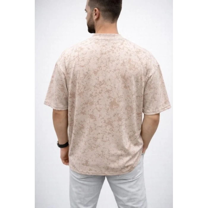 Erkek Premium Tişört OSY Yumuşak Dokulu Yıkamalı Oversize T-Shirt - Bej