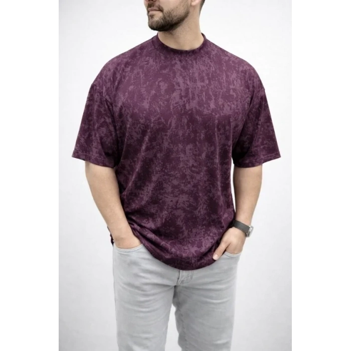 Erkek Premium Tişört OSY Yumuşak Dokulu Yıkamalı Oversize T-Shirt - Bordo